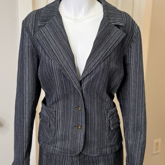 Vintage French Dressing Blue Pinstripe Cotton Suit Size 16 Casual - Picture 2 of 13